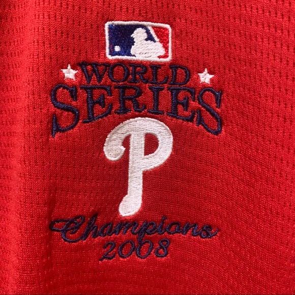 ⚾️HP⚾️MLB ANTIGUA PHILLIES WORLDSERIES 2008 POLO GOLF RED 2X VTG BASEBALL STICH - Picture 3 of 13